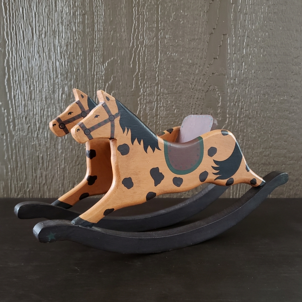 Vintage Style 15 1/2" Wooden Rocking Horse Ornament Decoration Toy